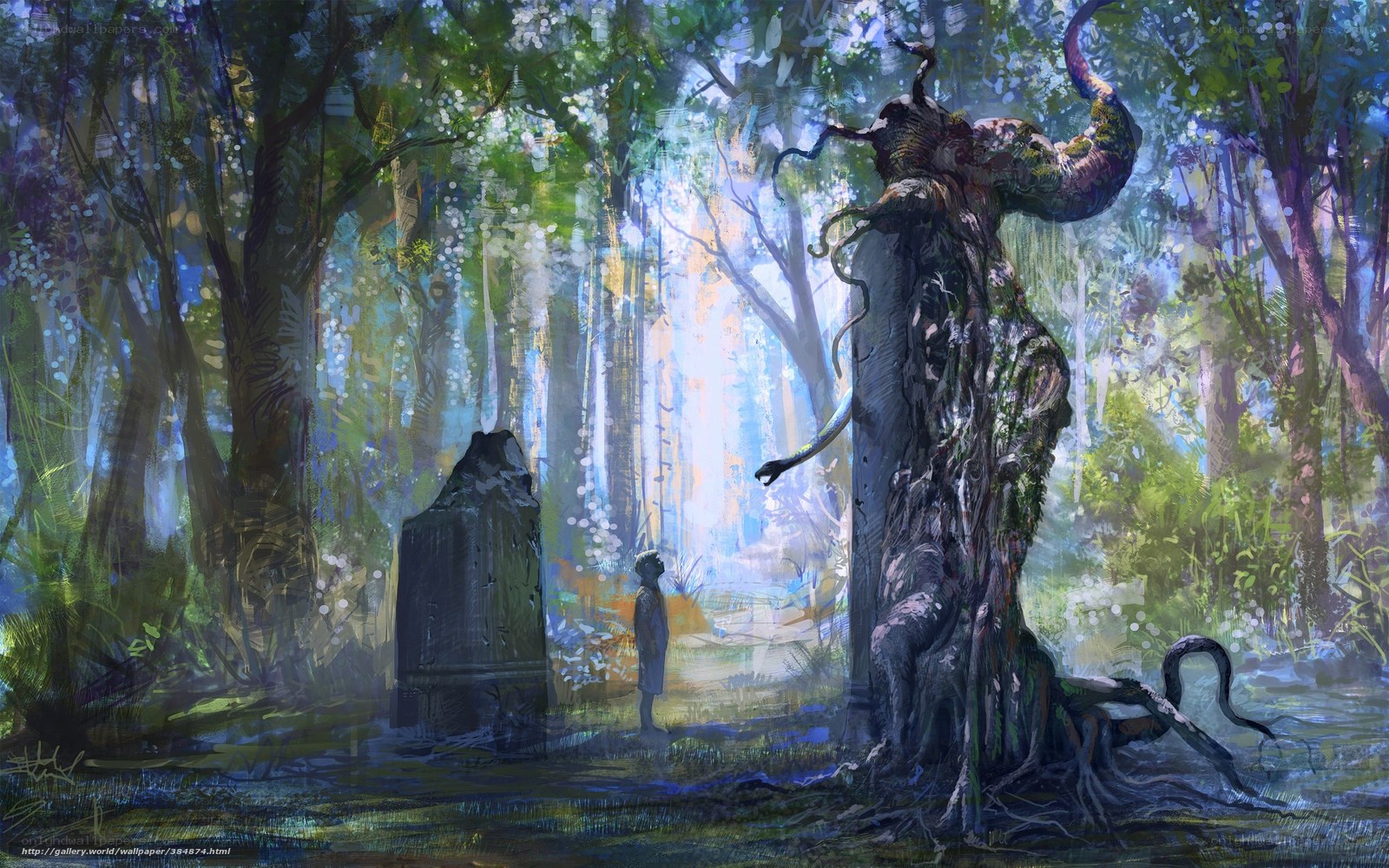 Child in mystical forest