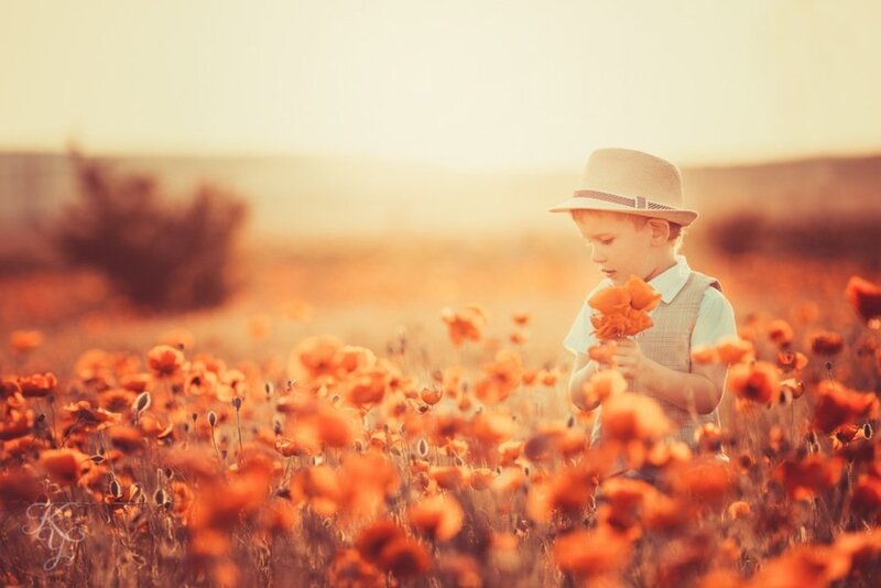 Child in Poppy Field — Orange, Serene