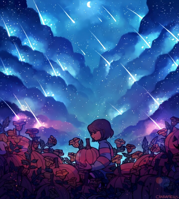 Child in Pumpkin Patch — Blue