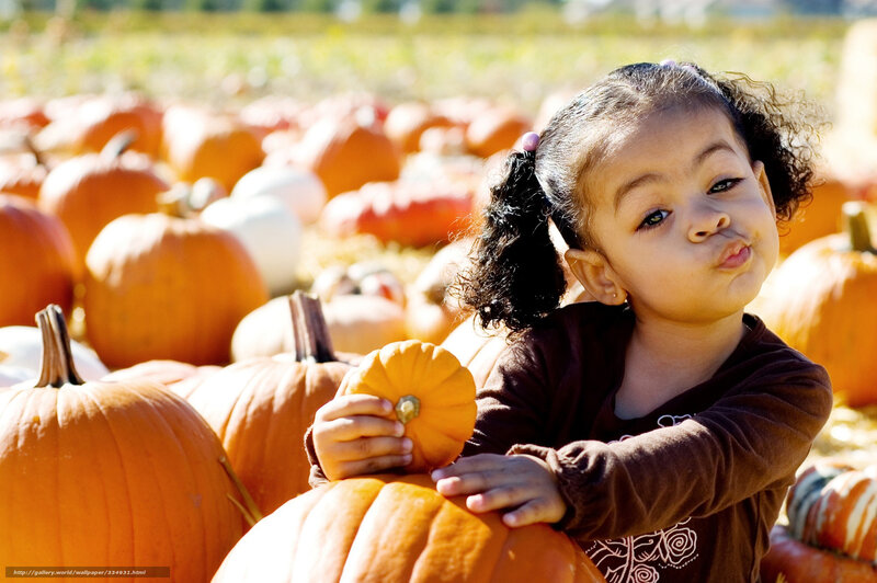 child in pumpkin patch