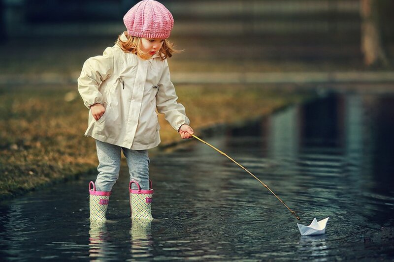 Child in Rain Boots — White