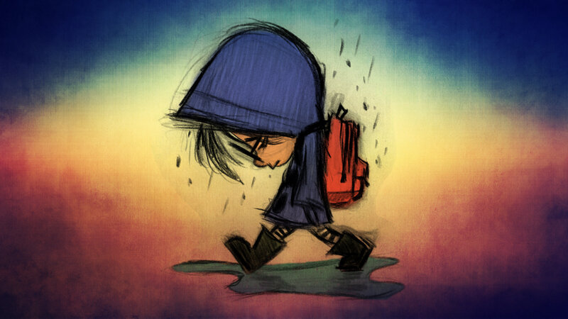 Child in Raincoat Walking
