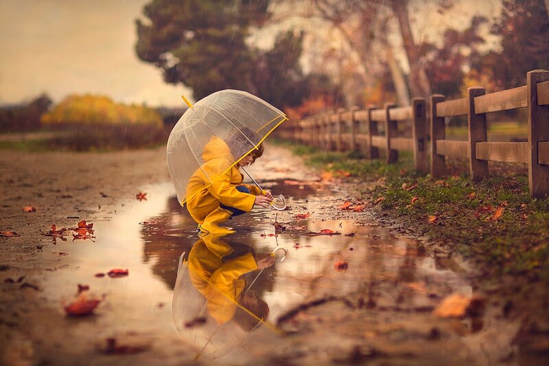 Child in Raincoat — Yellow, Serene