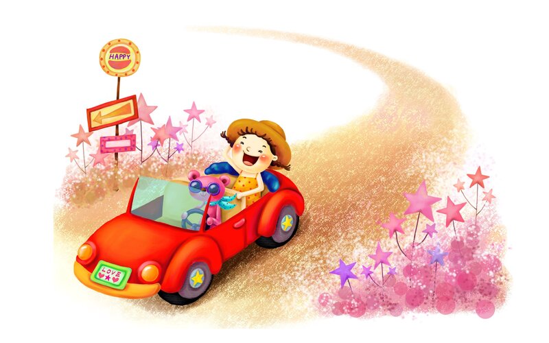 Child in Red Car — Happy