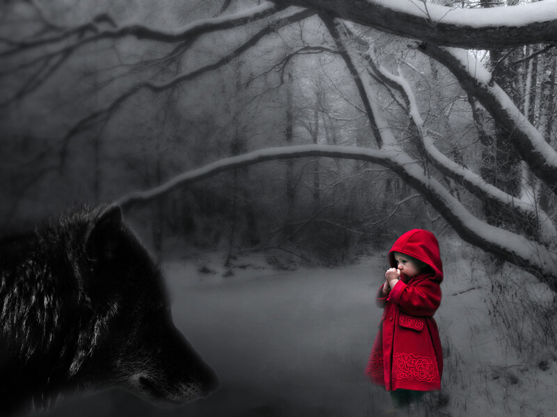 Child in Red Coat — Dramatic, Winter