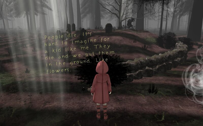 child in red coat forest