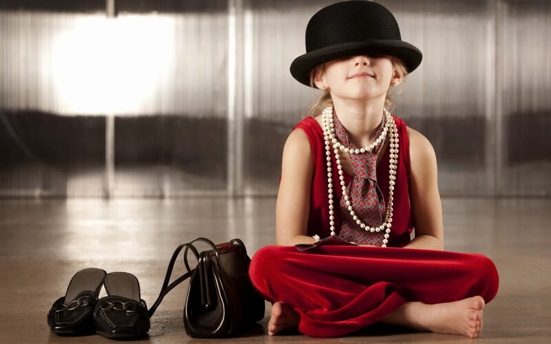 Child in Red Dress — Dramatic, Photograph, Hat