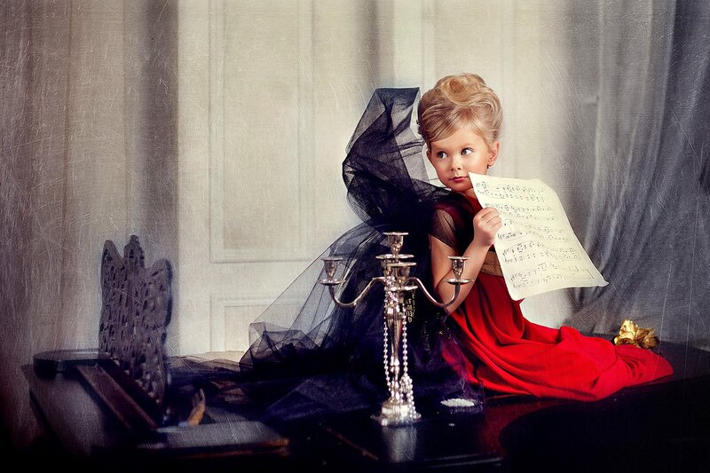 Child in Red Dress — Dramatic, Photograph