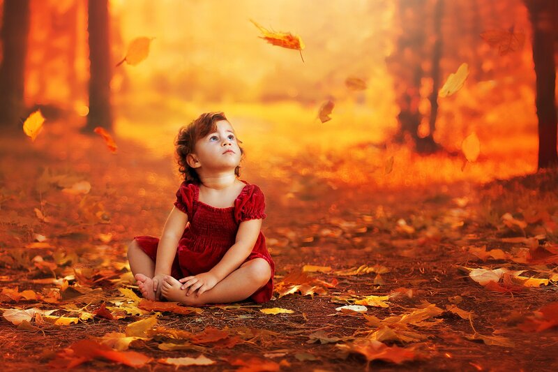 Child in Red Dress — Orange, Serene