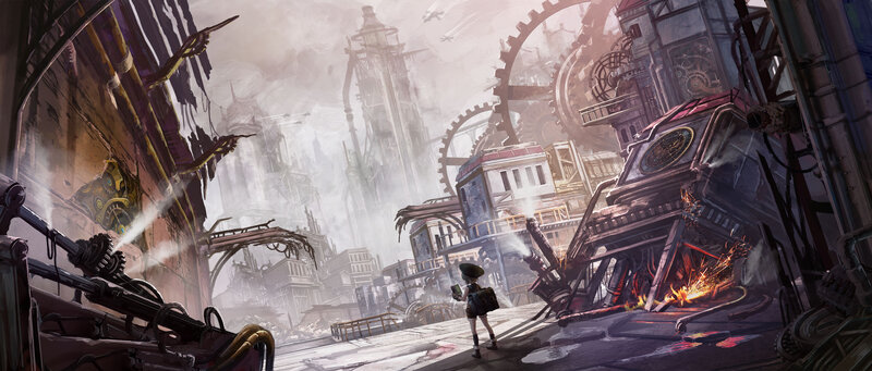 Child in Ruined City — Gray