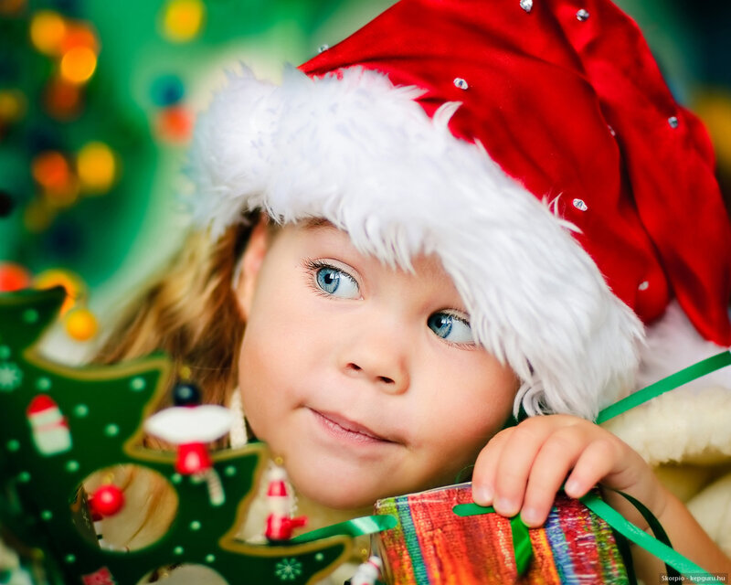 Child in Santa Hat — Red, Festive, Winter, Photograph, Santa Hat