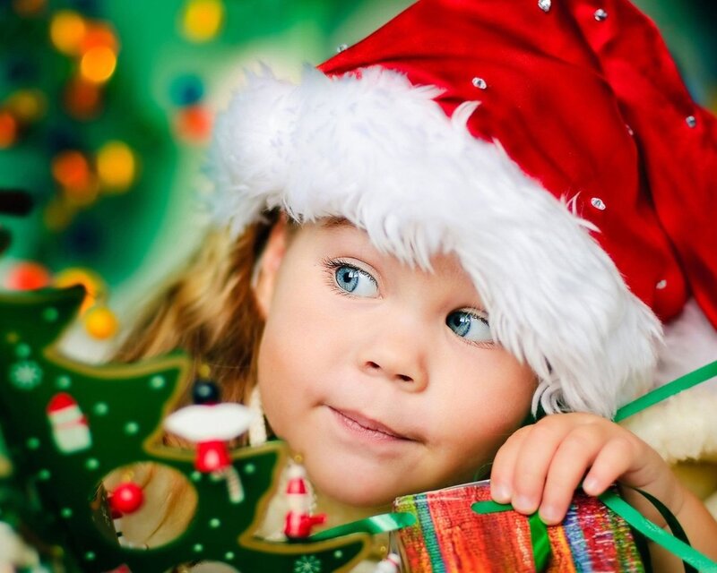 Child in Santa Hat — Red, Festive, Winter