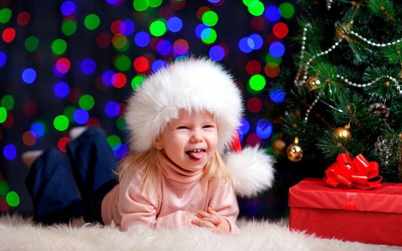 Child in Santa Hat — White