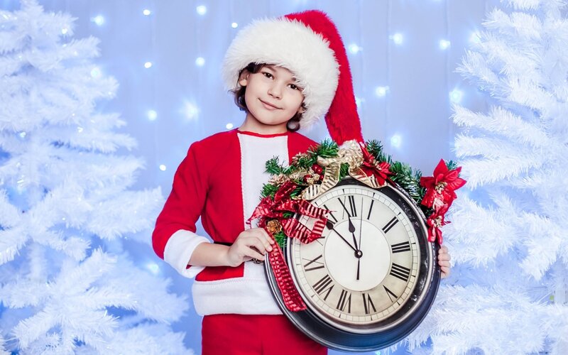 Child in Santa Outfit — Red, Festive, Winter, Photograph