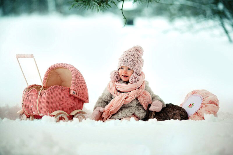 Child in Snow with Stroller