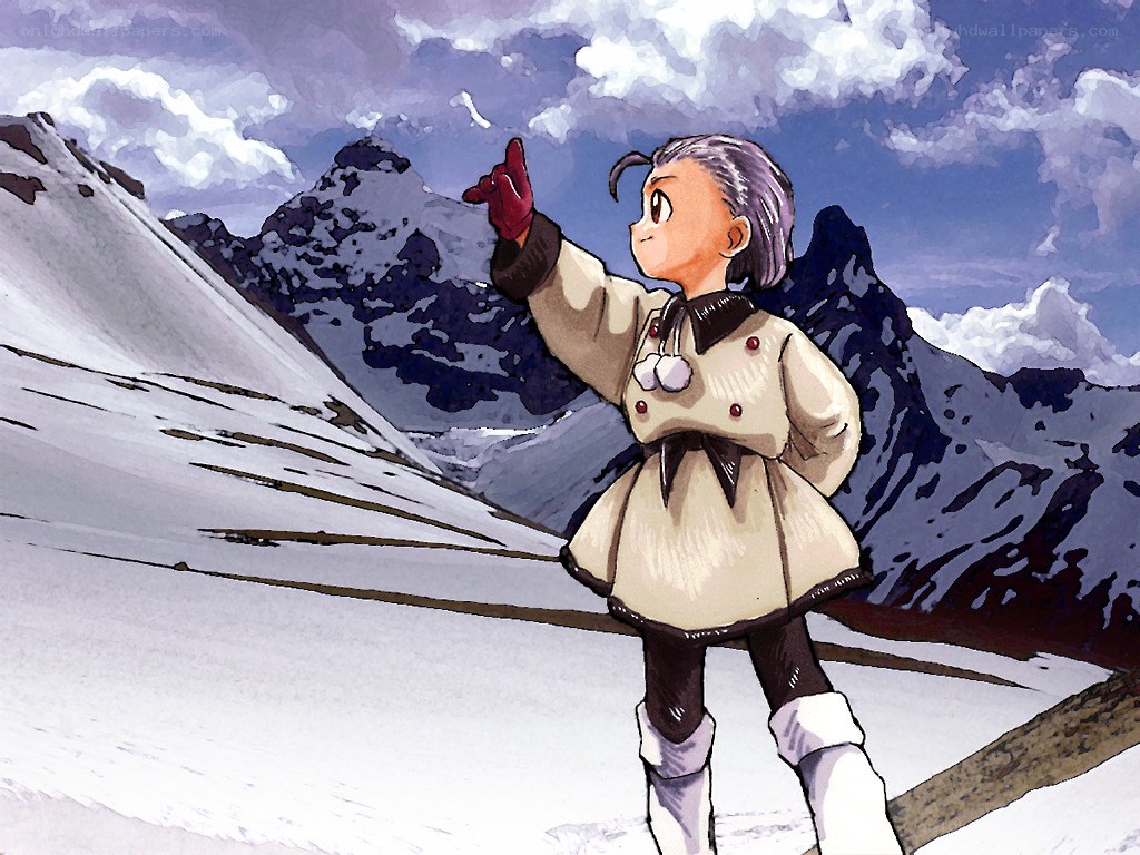 child in snowy mountains