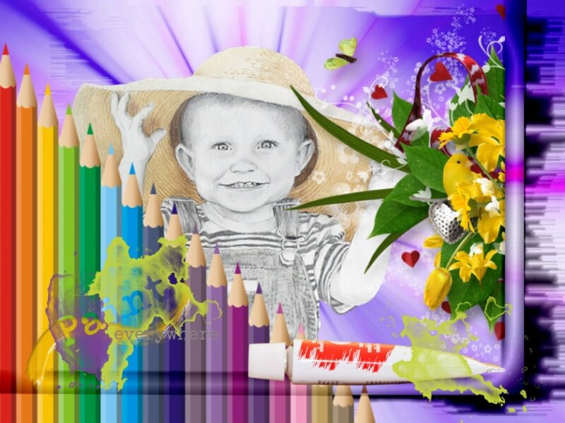 Child in Straw Hat — Purple