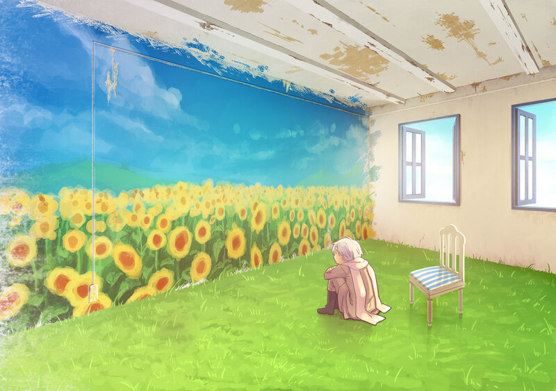 Child in Sunflower Field — Green