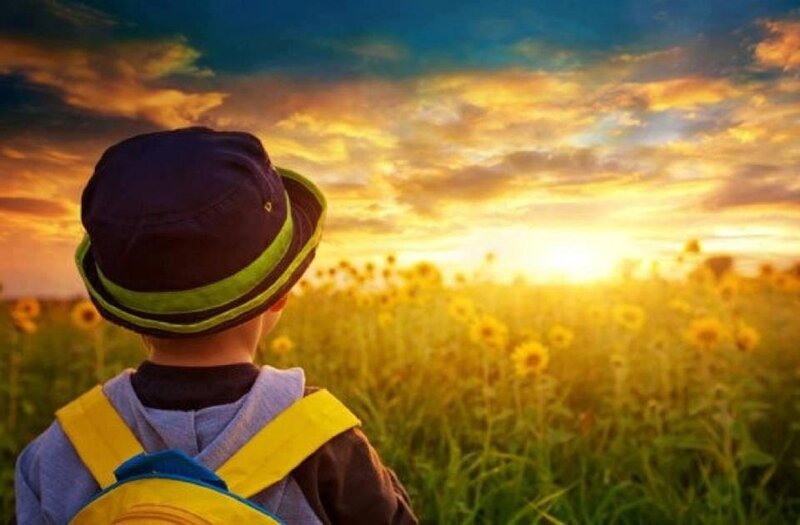 Child in Sunflower Field — Yellow