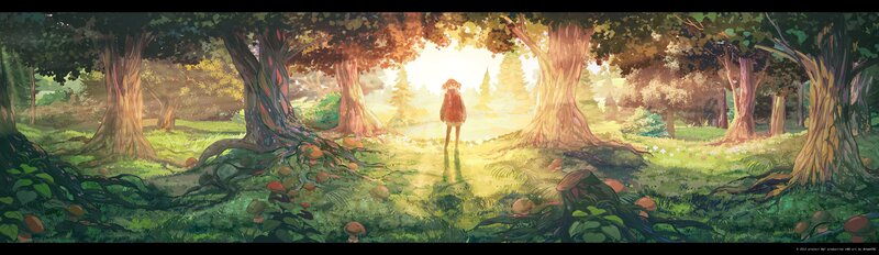 child in sunlit forest