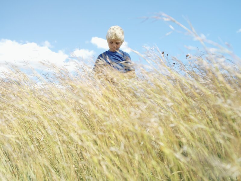 child in tall grass