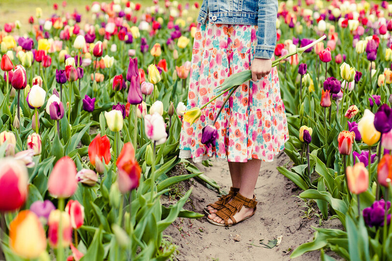 Child in Tulip Field — Pink