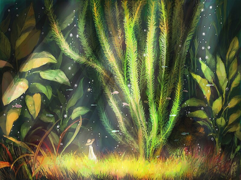 Child in Underwater Garden