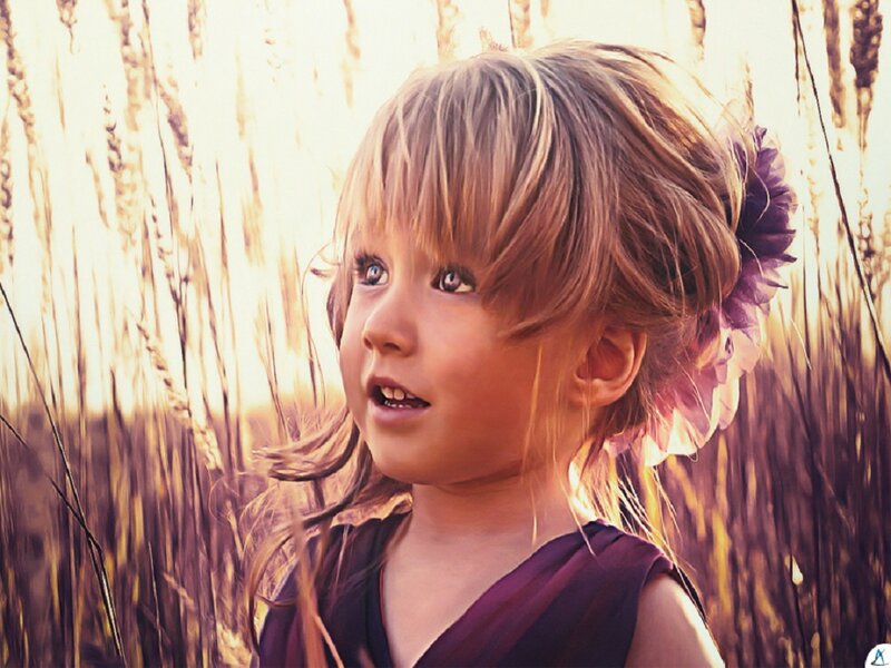 Child in Wheat Field — Golden