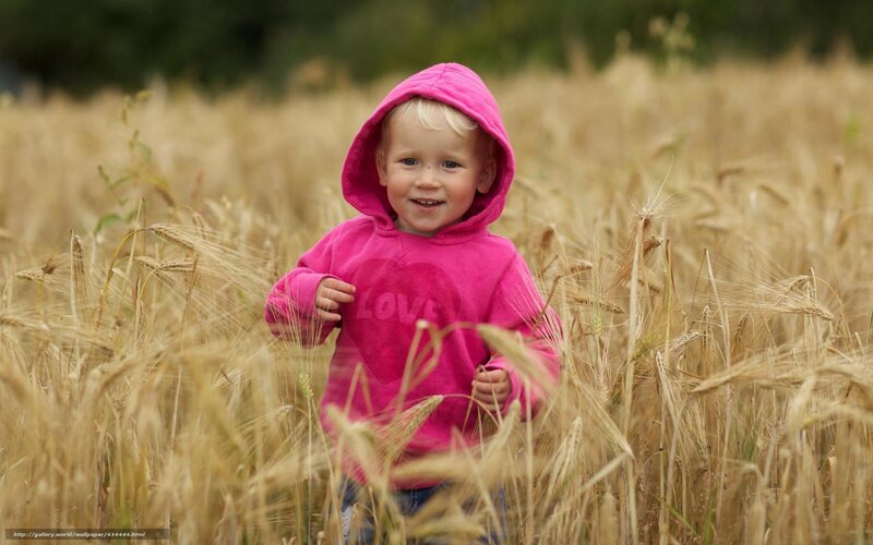 Child in Wheat Field — Pink, Peaceful
