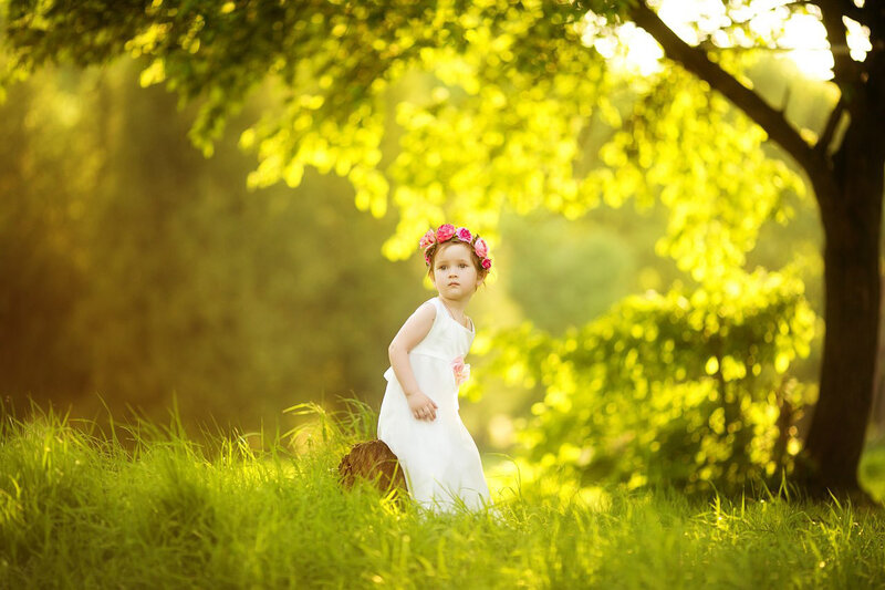 Child in White Dress — Green, Serene