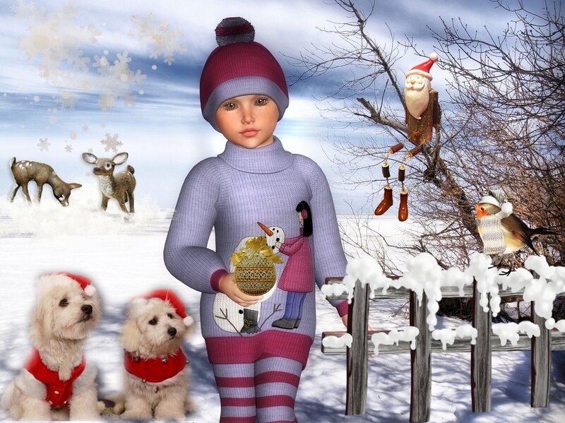 Child in Winter Clothes — White, Festive