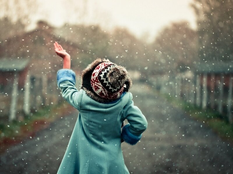 Child in Winter Coat — Blue, Calm, Photograph