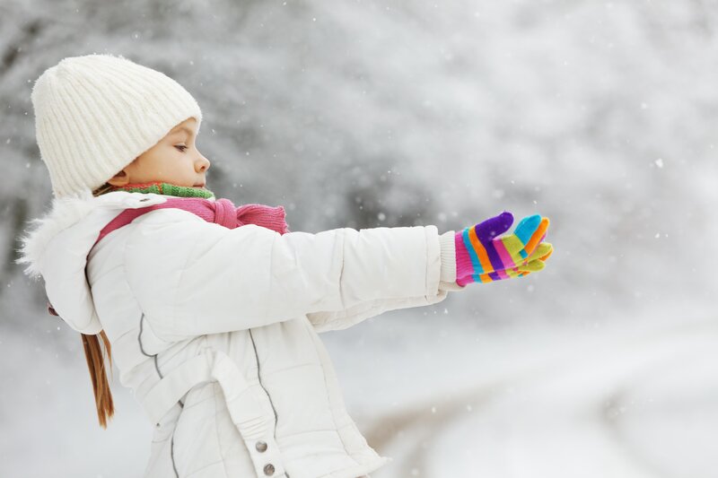 Child in Winter Coat — White, Calm, Photograph