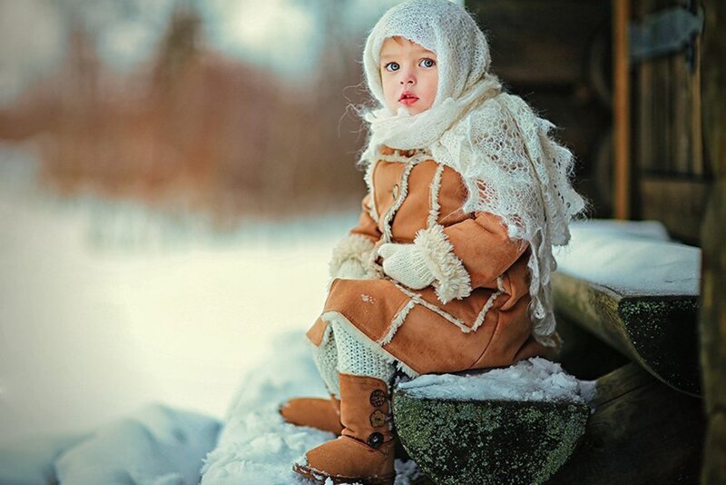 Child in Winter Coat — White, Serene, Photograph