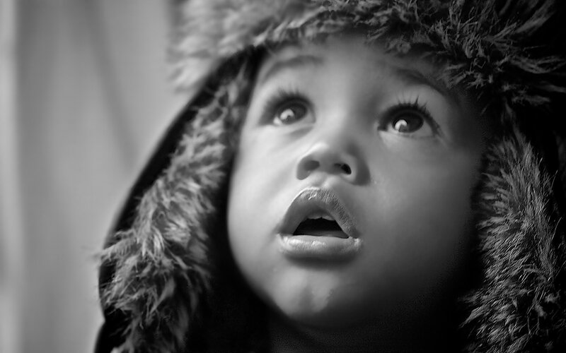 Child in Winter Hat — Black, Curious