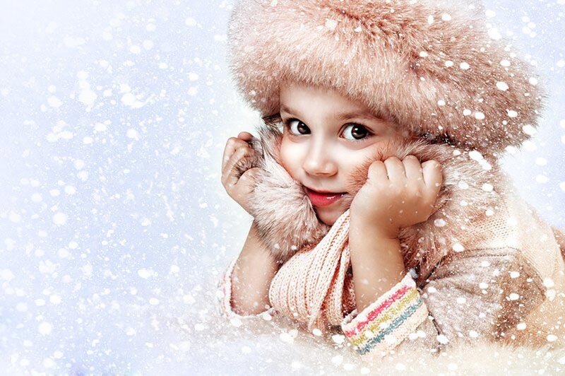 Child in Winter Hat — White, Playful