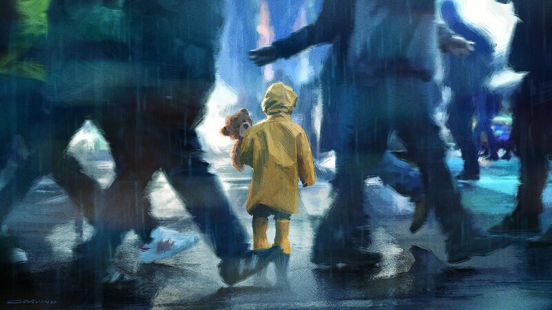 Child in Yellow Raincoat — Melancholic