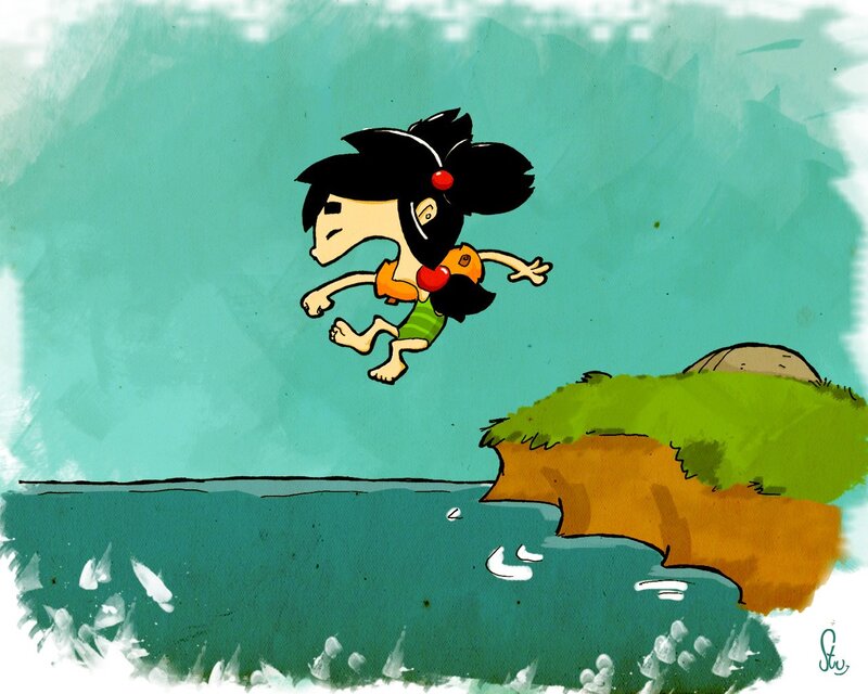 child jumping into water