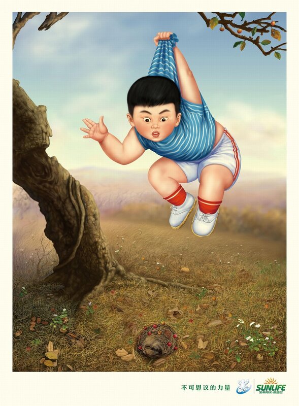 Child lifted by a bag