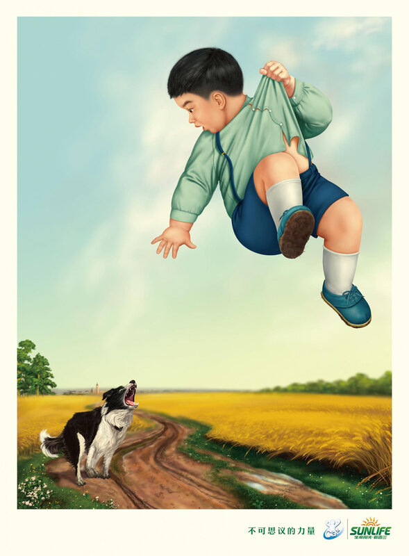 Child lifted by dog