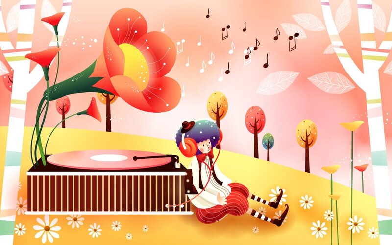 child listening to music in garden