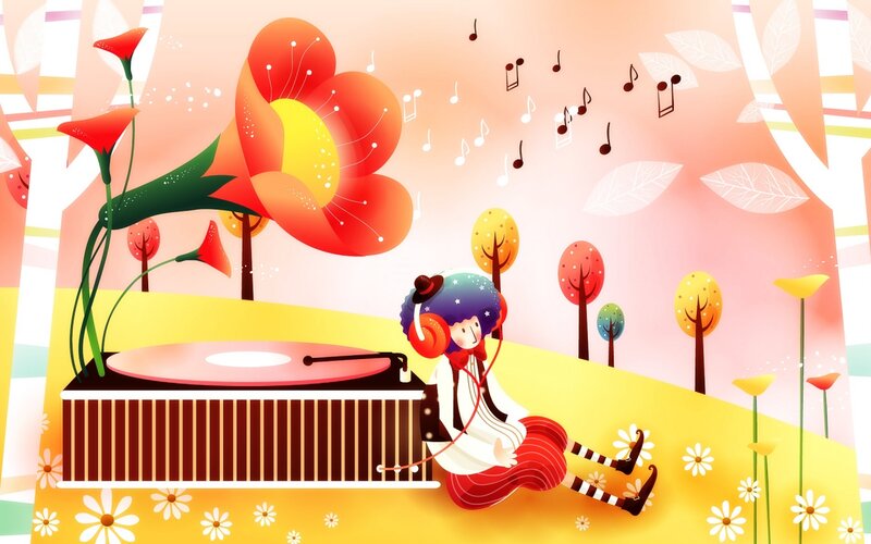 Child Listening to Music — Yellow