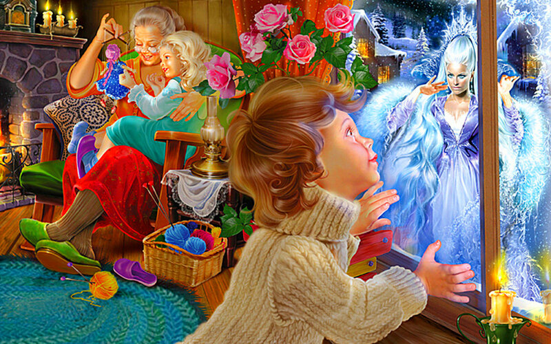 Child Looking at Mirror — Blue