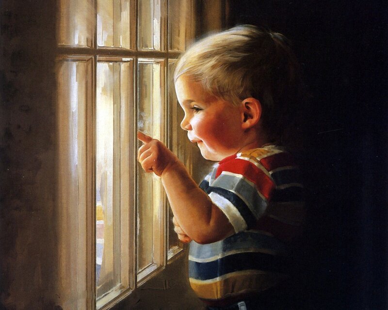 child looking out window