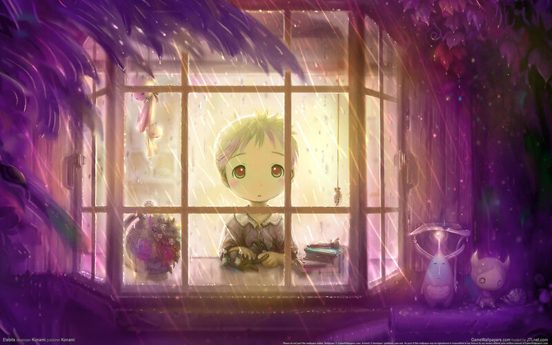 Child Looking Out Window — Purple