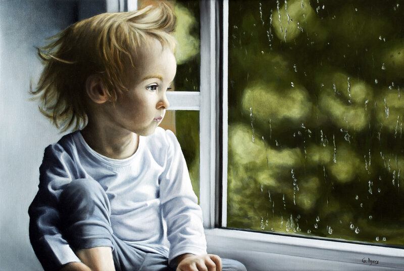 Child Looking Out Window — White