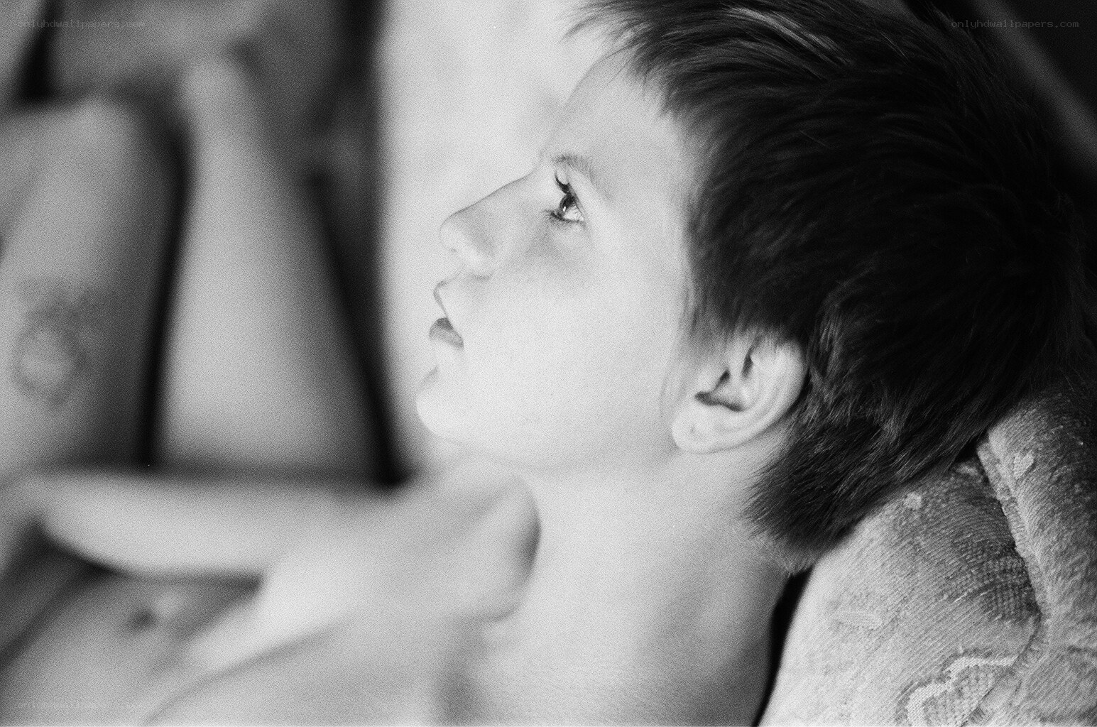child looking up in profile