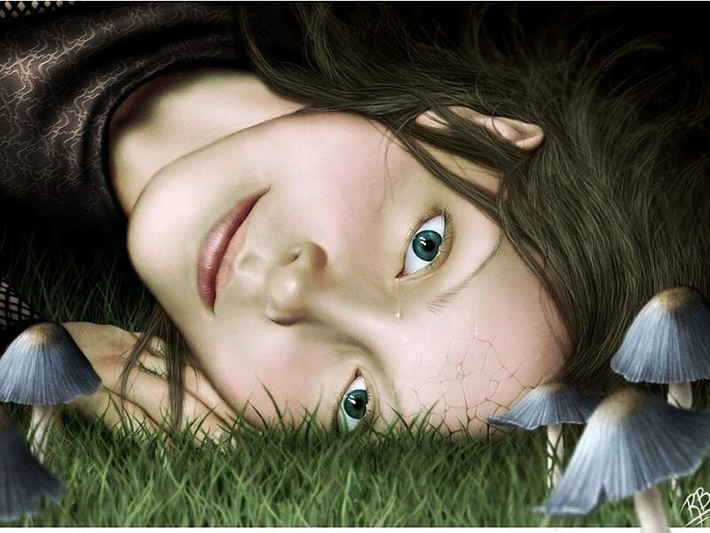 Child Lying in Grass — Green