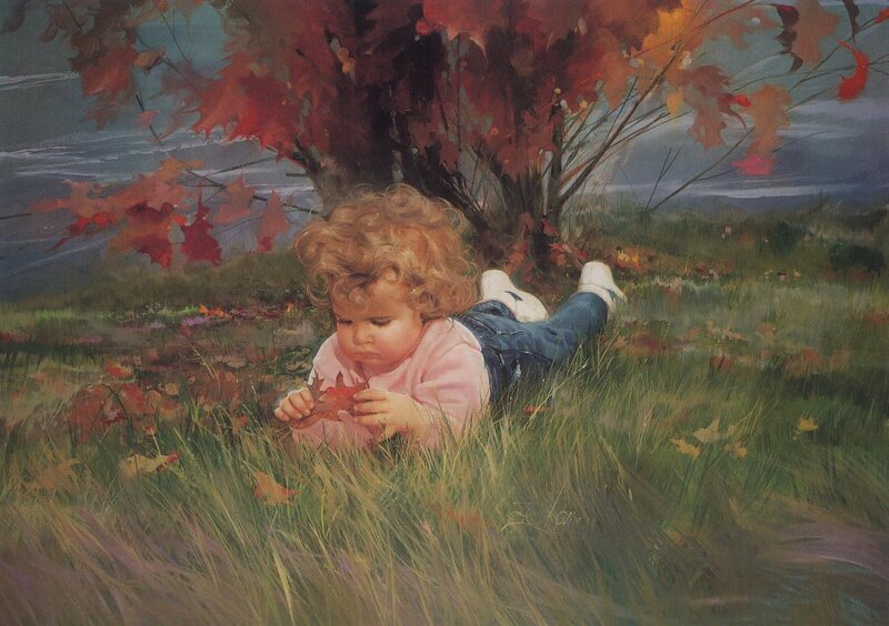 Child Lying in Grass — Red