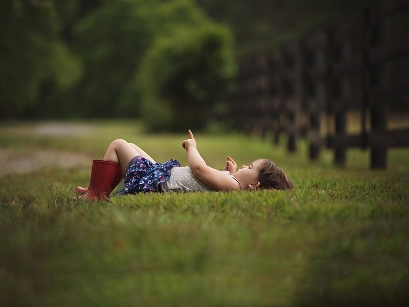 Child Lying on Grass — Green, Calm, Afternoon